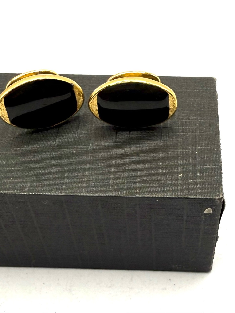 Gold-Trim Black Stone Oval Cufflinks